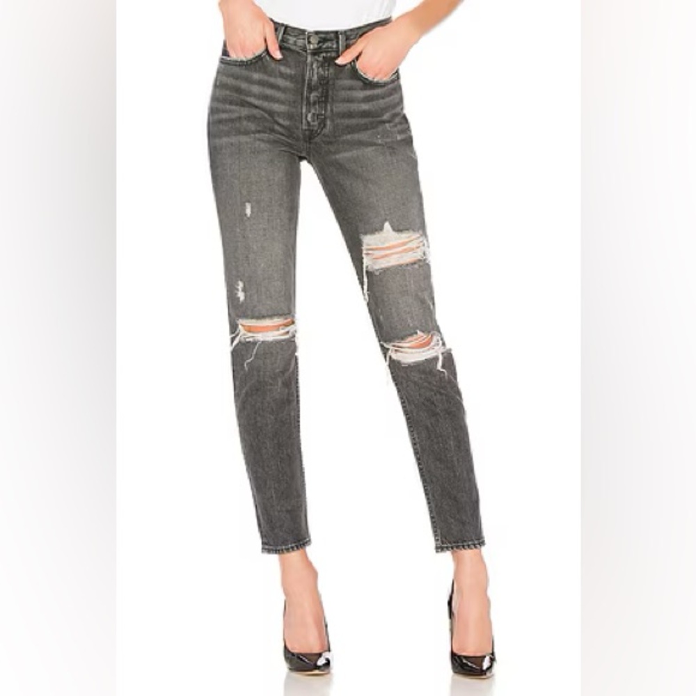 GRLFRND Karolina High Rise Button Fly Distressed Skinny Jeans Gray Size 29